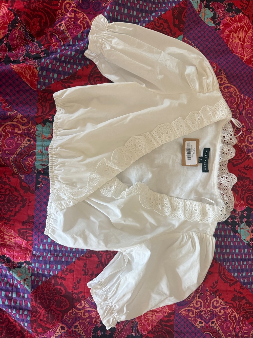 White Eyelet Ruffle Peasant Blouse